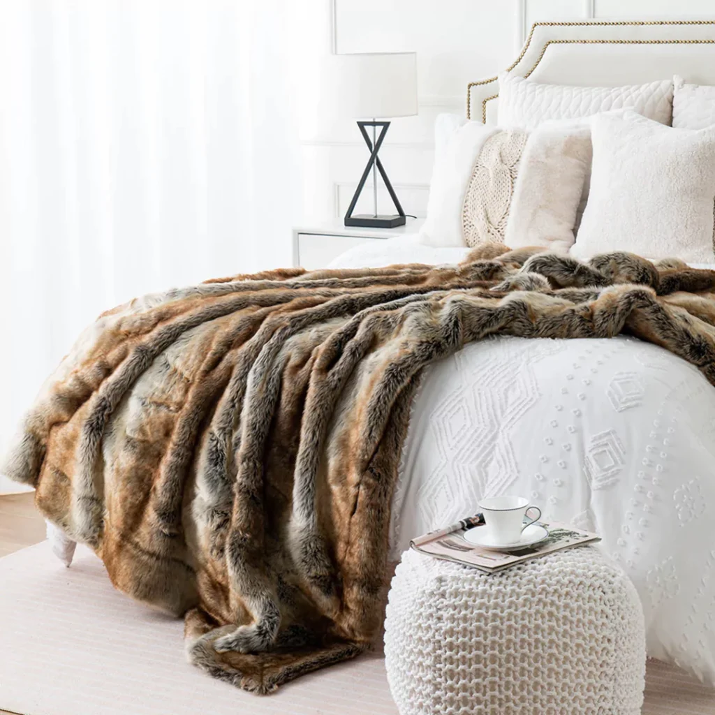 Synthetic faux fur blankets